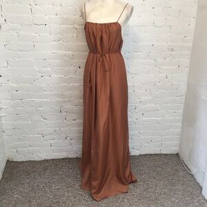 Three Graces London silk Gwendoline maxi dress copper spaghetti strap 6 uk10